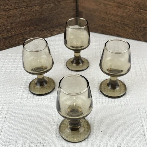Set Of 4 Vtg Libbey Shot Glasses Tawny Accents in Smoky Brown Vintage Barware - Picture 3 of 6